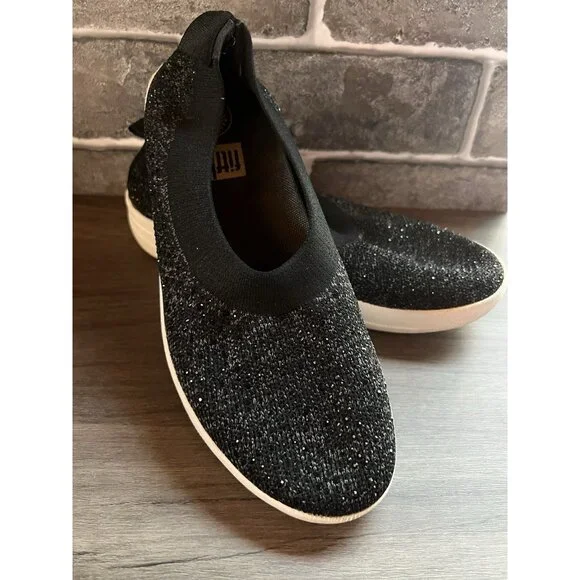 FITFLOP Uberknit Sparkle Black Slip On Flats Size  7 - Picture 4 of 13